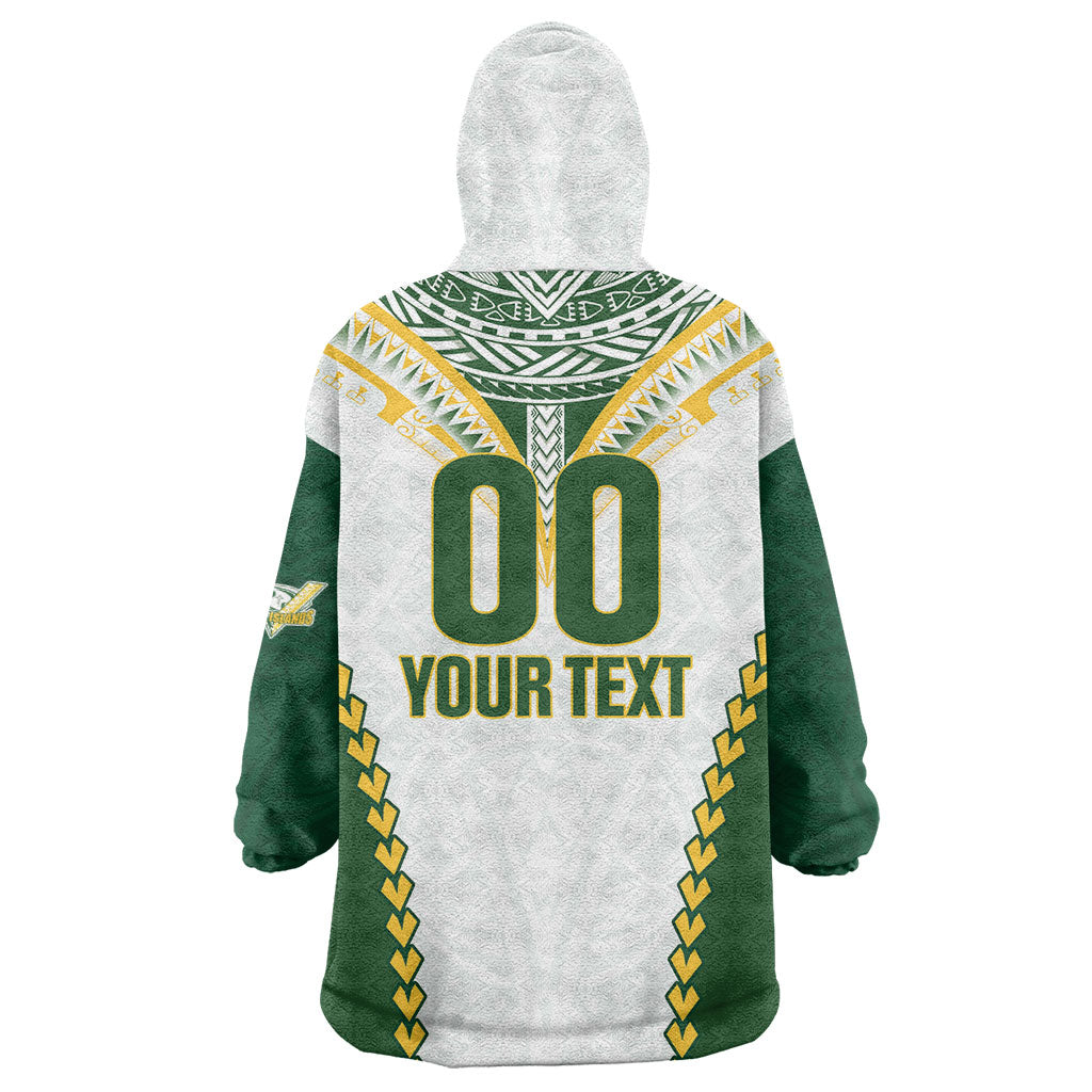 Custom Rugby League Cook Islands Wearable Blanket Hoodie Tribal Pattern White Version