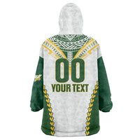 Custom Rugby League Cook Islands Wearable Blanket Hoodie Tribal Pattern White Version