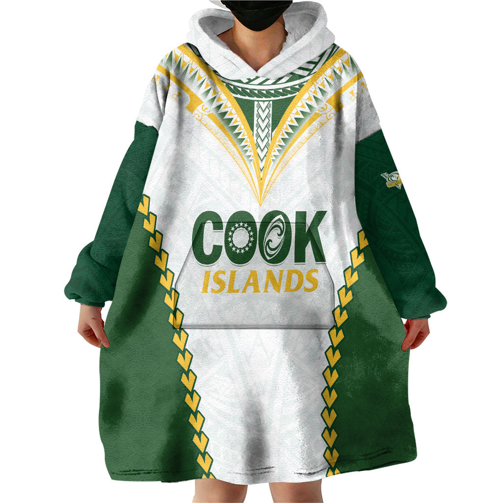Custom Rugby League Cook Islands Wearable Blanket Hoodie Tribal Pattern White Version
