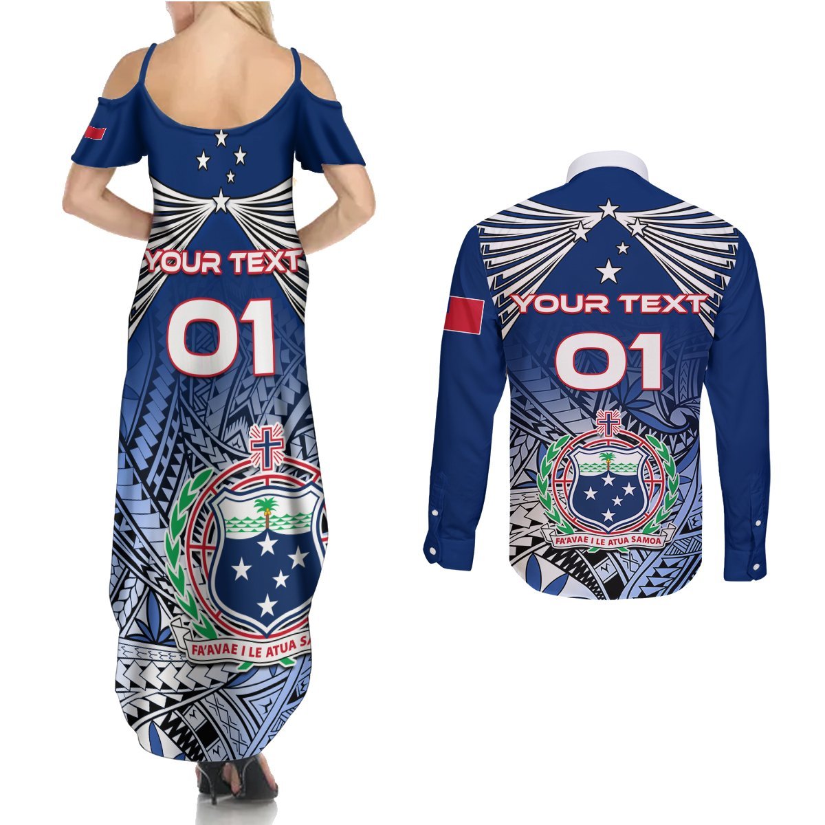 Custom Samoa Rugby Couples Matching Summer Maxi Dress and Long Sleeve Button Shirt Toa Samoa Myriad Patterns LT01 - Polynesian Pride
