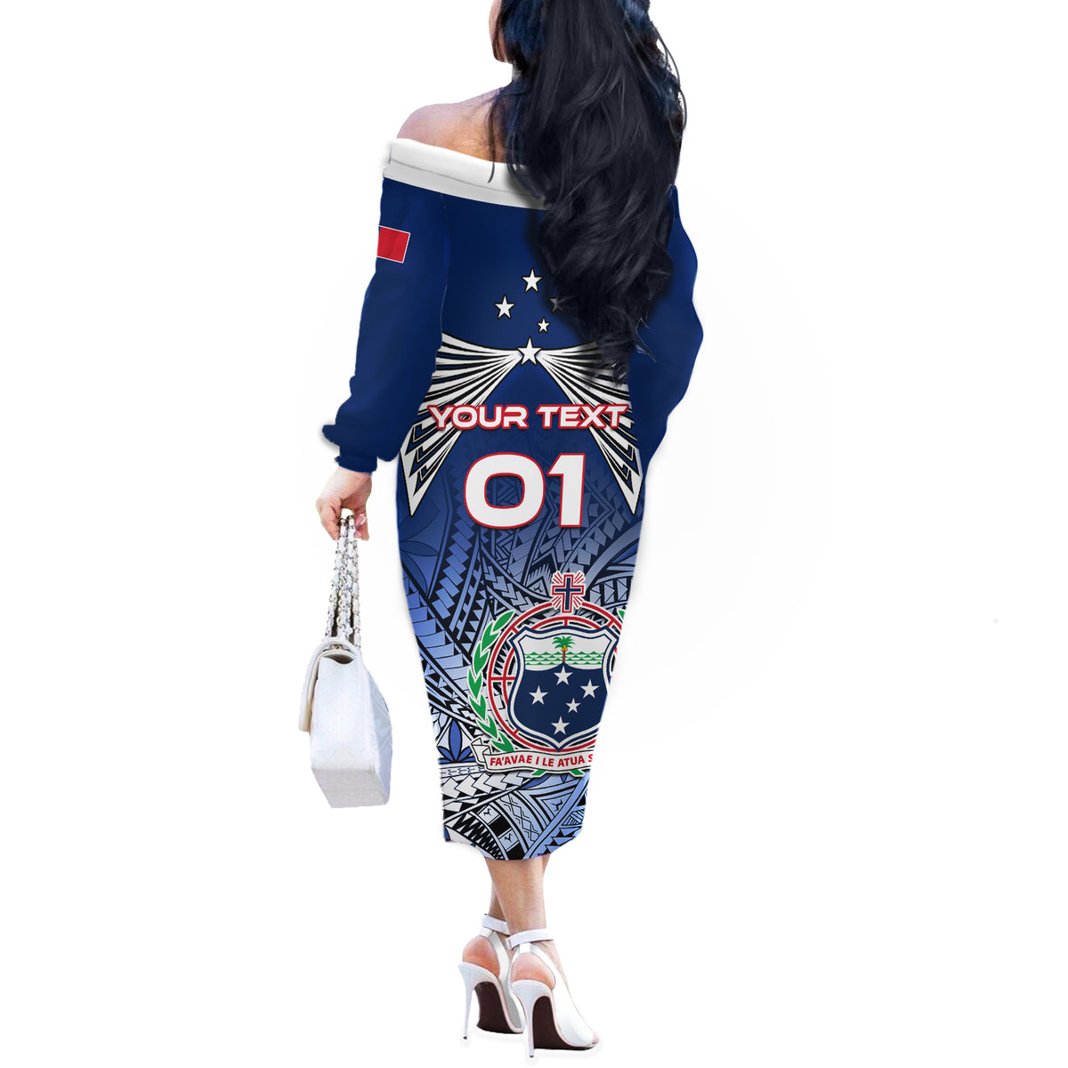 Custom Samoa Rugby Off The Shoulder Long Sleeve Dress Toa Samoa Myriad Patterns LT01 - Polynesian Pride