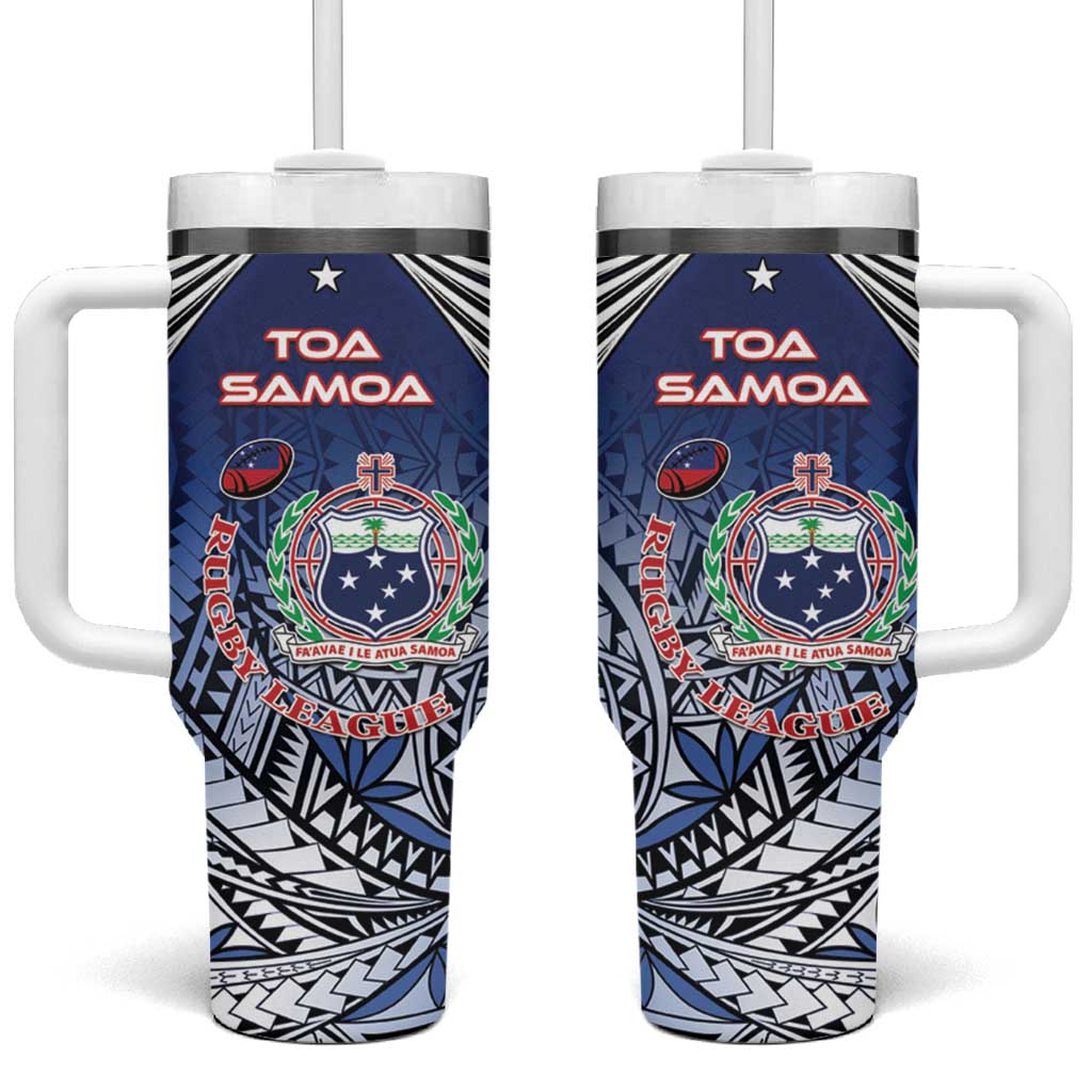 Samoa Rugby Tumbler With Handle Toa Samoa Myriad Patterns LT01 One Size: 40 oz Blue - Polynesian Pride