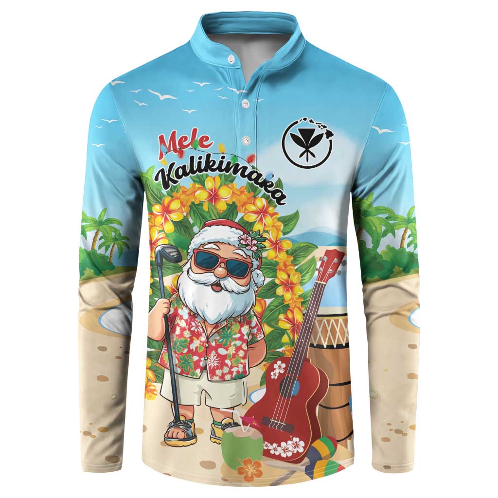Personalized Hawaii Golf Christmas Button Sweatshirt Mele Kalikimaka Funny Golfer Santa LT01 Blue - Polynesian Pride