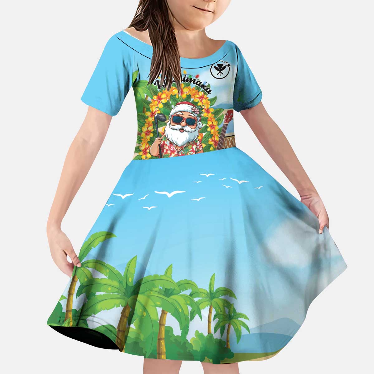 Personalized Hawaii Golf Christmas Kid Short Sleeve Dress Mele Kalikimaka Funny Golfer Santa LT01 KID Blue - Polynesian Pride
