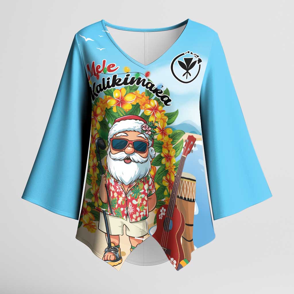 Personalized Hawaii Golf Christmas Kimono Sleeve Blouse Mele Kalikimaka Funny Golfer Santa LT01 Female Blue - Polynesian Pride