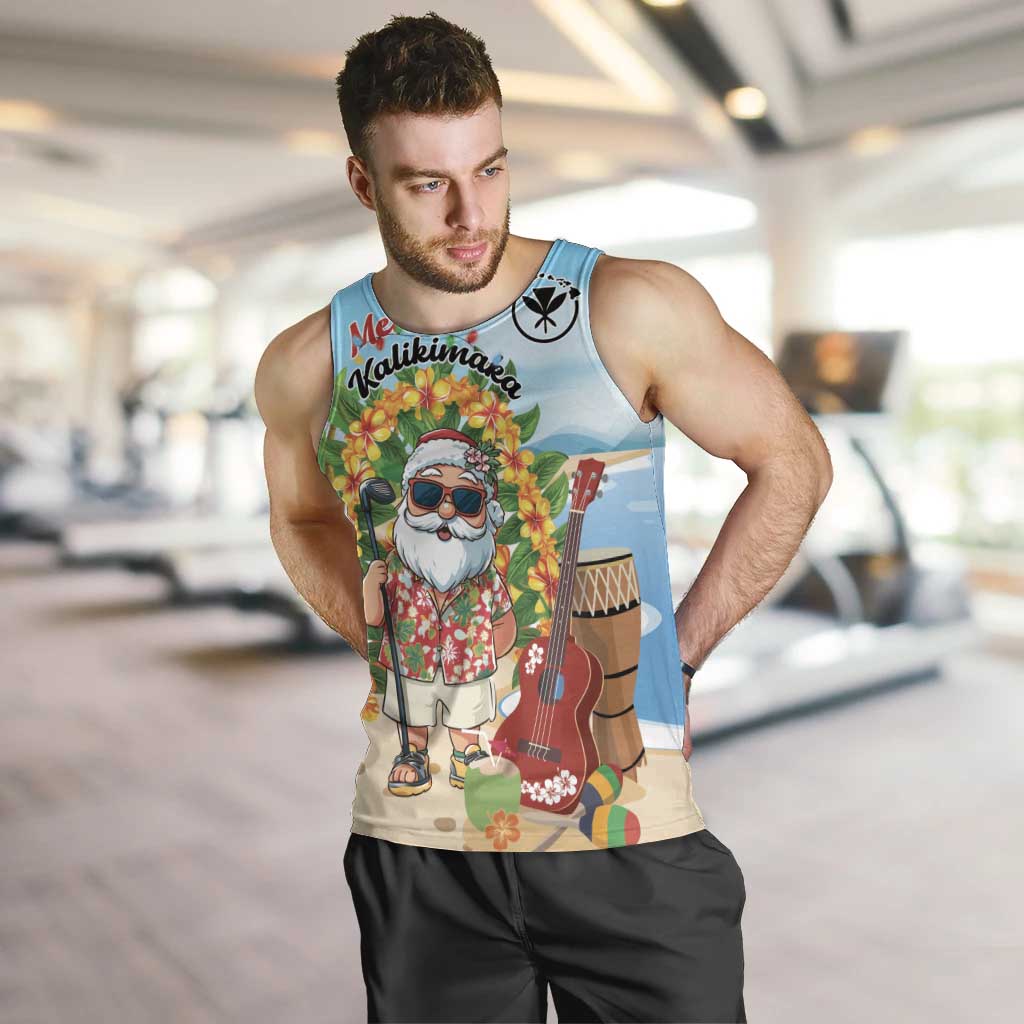 Personalized Hawaii Golf Christmas Men Tank Top Mele Kalikimaka Funny Golfer Santa LT01 Blue - Polynesian Pride