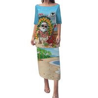 Personalized Hawaii Golf Christmas Puletasi Mele Kalikimaka Funny Golfer Santa LT01 Long Dress Blue - Polynesian Pride