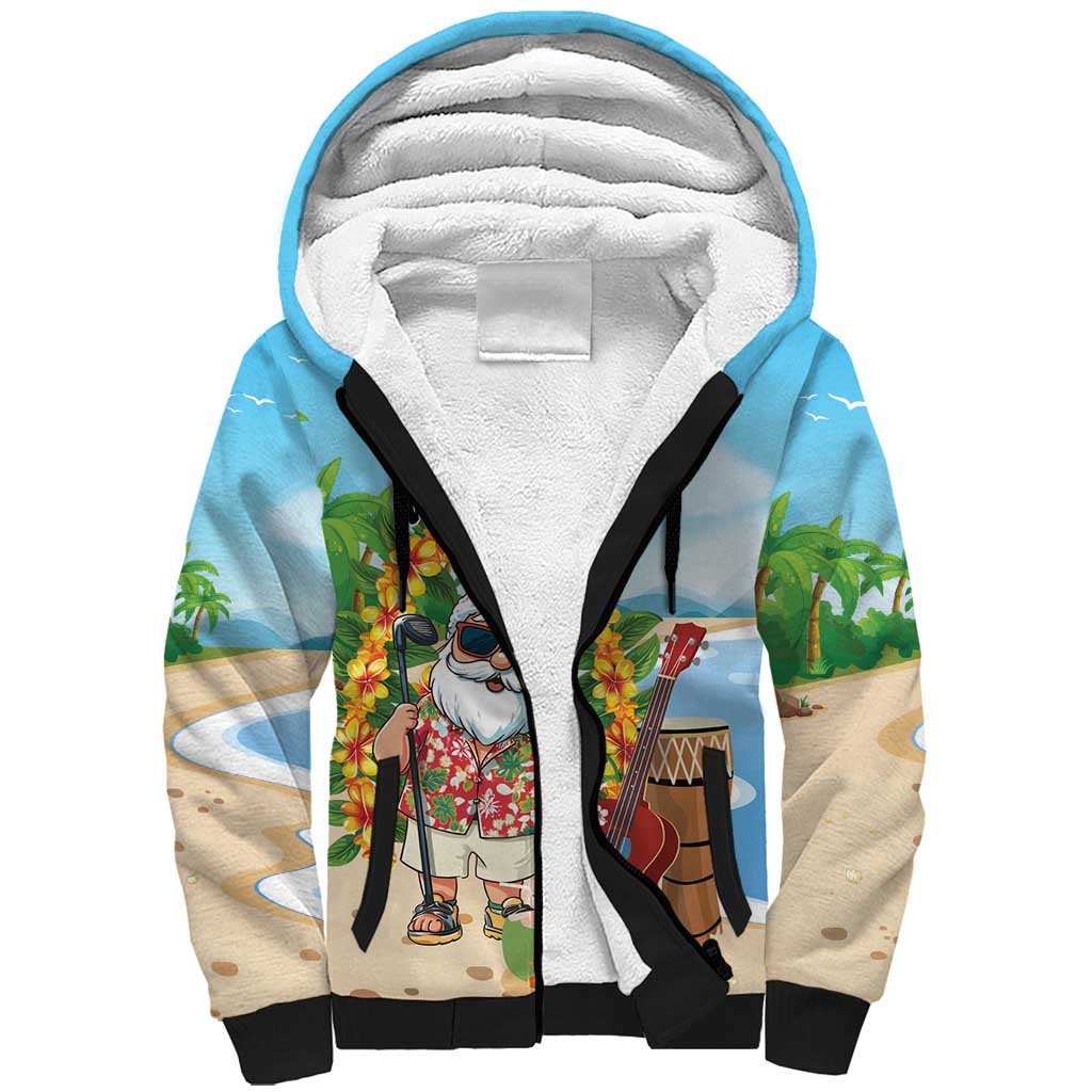 Personalized Hawaii Golf Christmas Sherpa Hoodie Mele Kalikimaka Funny Golfer Santa LT01 Unisex Blue - Polynesian Pride