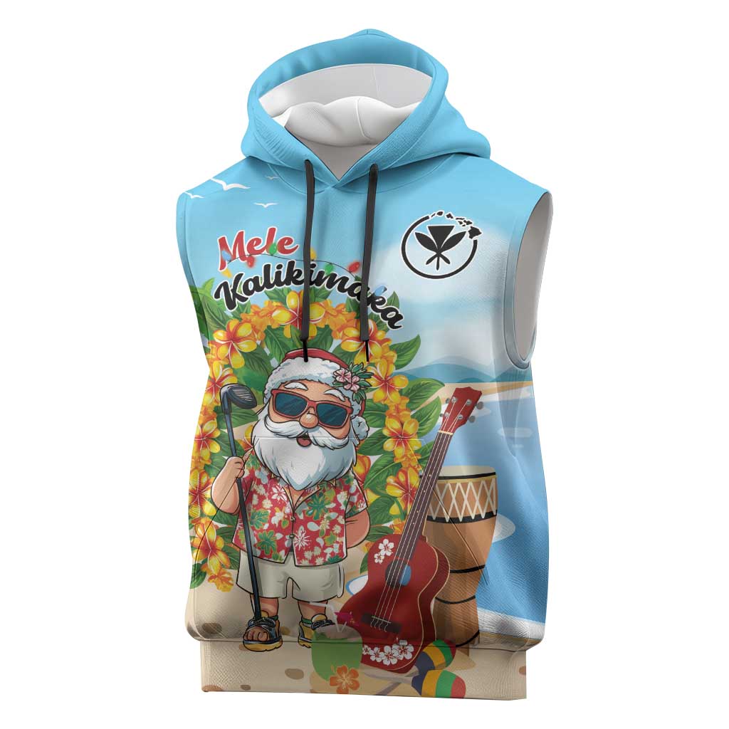 Personalized Hawaii Golf Christmas Sleeveless Hoodie Mele Kalikimaka Funny Golfer Santa LT01 Blue - Polynesian Pride