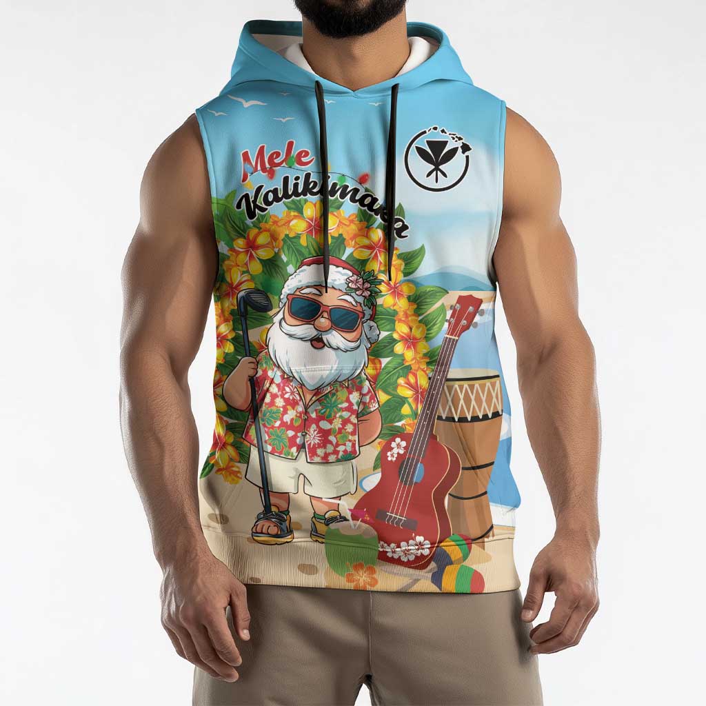 Personalized Hawaii Golf Christmas Sleeveless Hoodie Mele Kalikimaka Funny Golfer Santa LT01 - Polynesian Pride