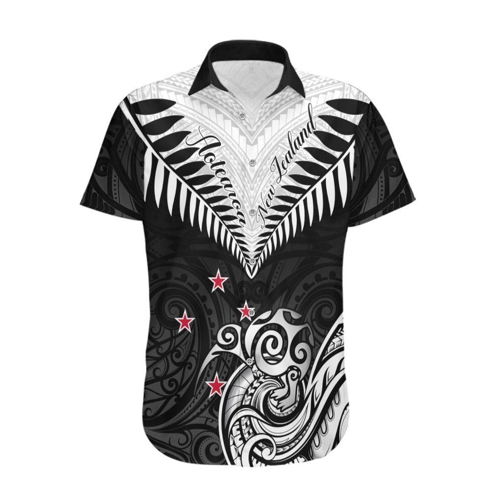 New Zealand Hawaiian Shirt Aotearoa Maori Kiwi Black Fern LT01 Black - Polynesian Pride