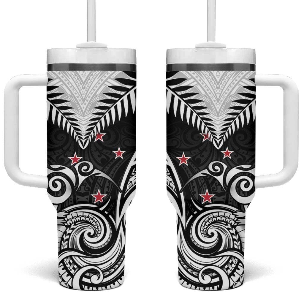 New Zealand Tumbler With Handle Aotearoa Maori Kiwi Black Fern LT01 One Size: 40 oz Black - Polynesian Pride