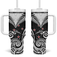 New Zealand Tumbler With Handle Aotearoa Maori Kiwi Black Fern LT01 One Size: 40 oz Black - Polynesian Pride