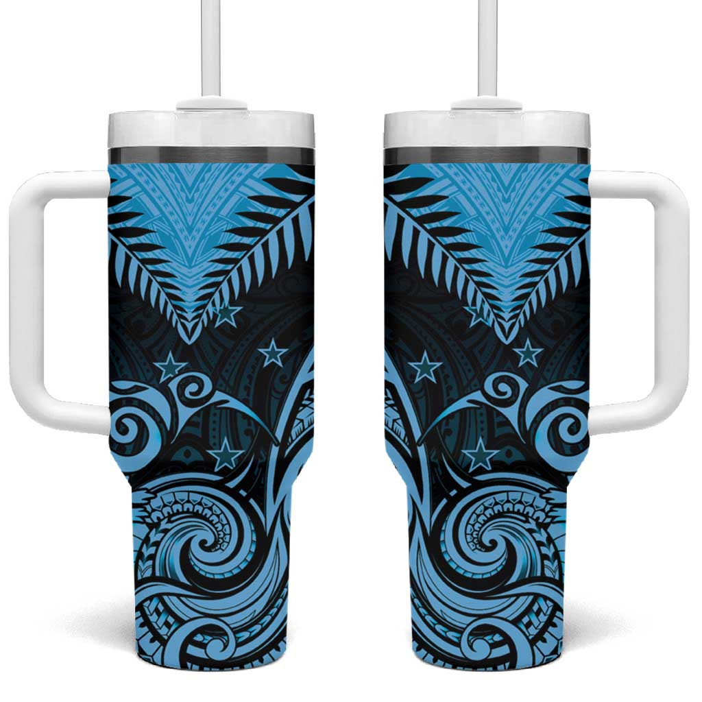 New Zealand Tumbler With Handle Aotearoa Blue Maori Kiwi Blue Fern LT01 One Size: 40 oz Blue - Polynesian Pride