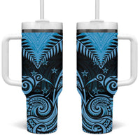 New Zealand Tumbler With Handle Aotearoa Blue Maori Kiwi Blue Fern LT01 One Size: 40 oz Blue - Polynesian Pride