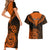 Personalised New Zealand Couples Matching Short Sleeve Bodycon Dress and Hawaiian Shirt Aotearoa Maori Kiwi Orange Fern LT01 - Polynesian Pride