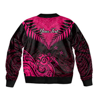 Personalised Aotearoa Sleeve Zip Bomber Jacket Maori Kiwi Pink Fern LT01 - Polynesian Pride
