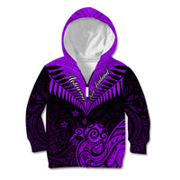 Personalised Aotearoa Kid Hoodie Maori Kiwi Purple Fern LT01 Zip Hoodie Purple - Polynesian Pride