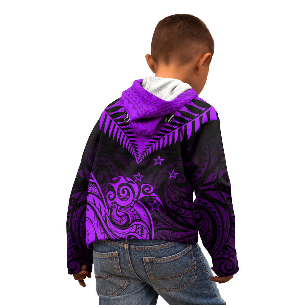 Personalised Aotearoa Kid Hoodie Maori Kiwi Purple Fern LT01 - Polynesian Pride