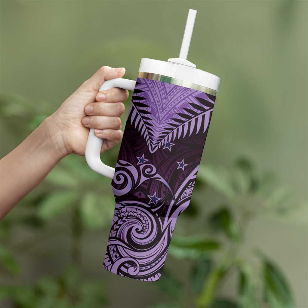 Aotearoa Tumbler With Handle Maori Kiwi Purple Fern LT01 - Polynesian Pride