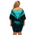 Personalised Aotearoa Off Shoulder Short Dress Maori Kiwi Turquoise Fern LT01 - Polynesian Pride