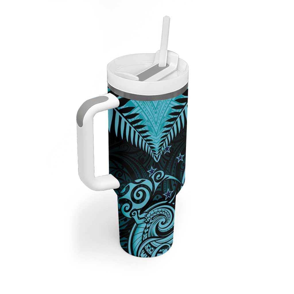 Aotearoa Tumbler With Handle Maori Kiwi Turquoise Fern LT01 - Polynesian Pride