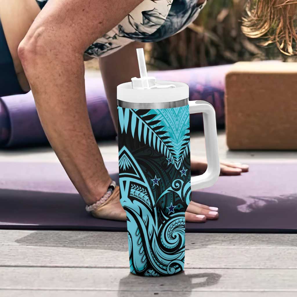 Aotearoa Tumbler With Handle Maori Kiwi Turquoise Fern LT01 - Polynesian Pride