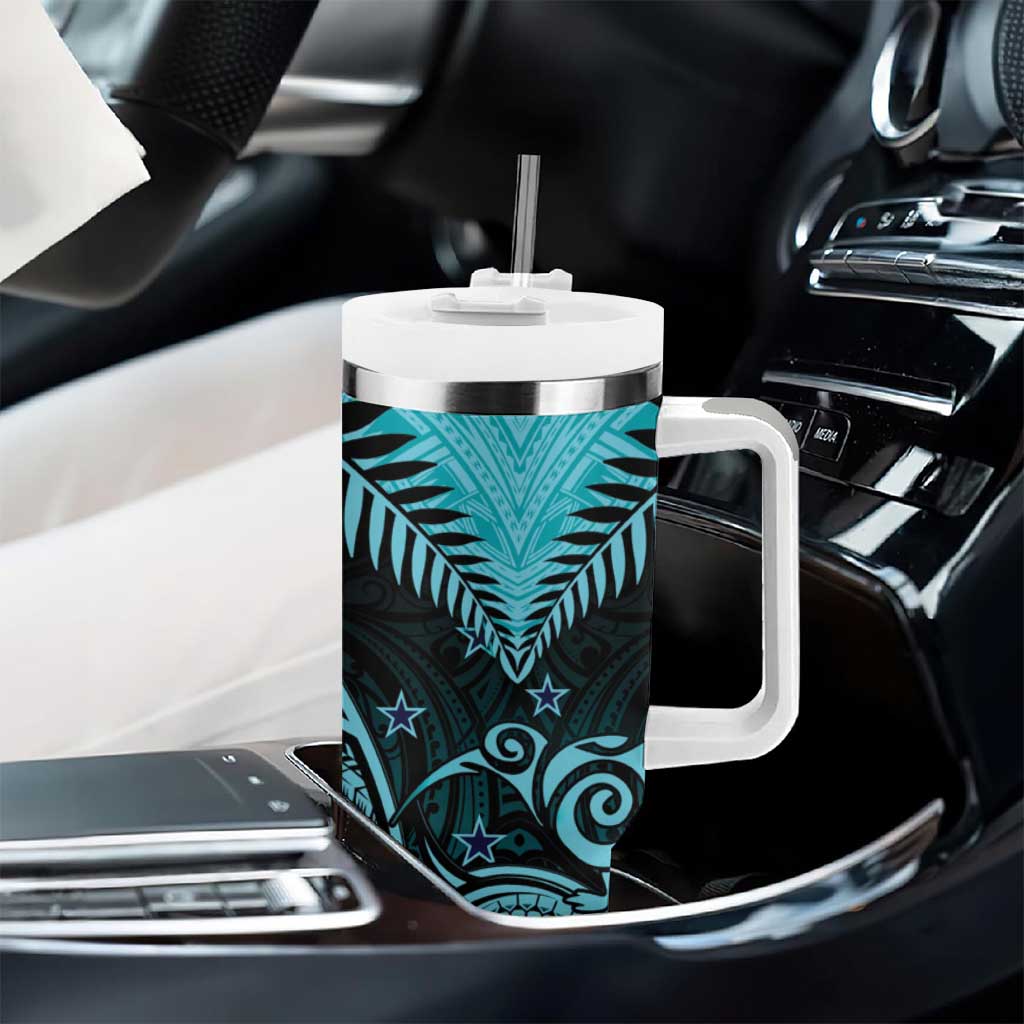 Aotearoa Tumbler With Handle Maori Kiwi Turquoise Fern LT01 - Polynesian Pride