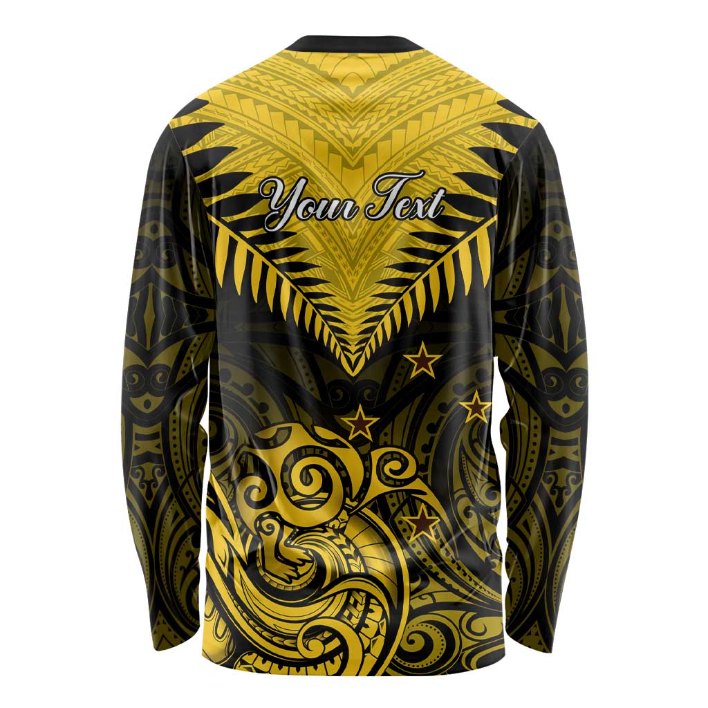 Personalised Aotearoa Long Sleeve Shirt Maori Kiwi Yellow Fern LT01 - Polynesian Pride