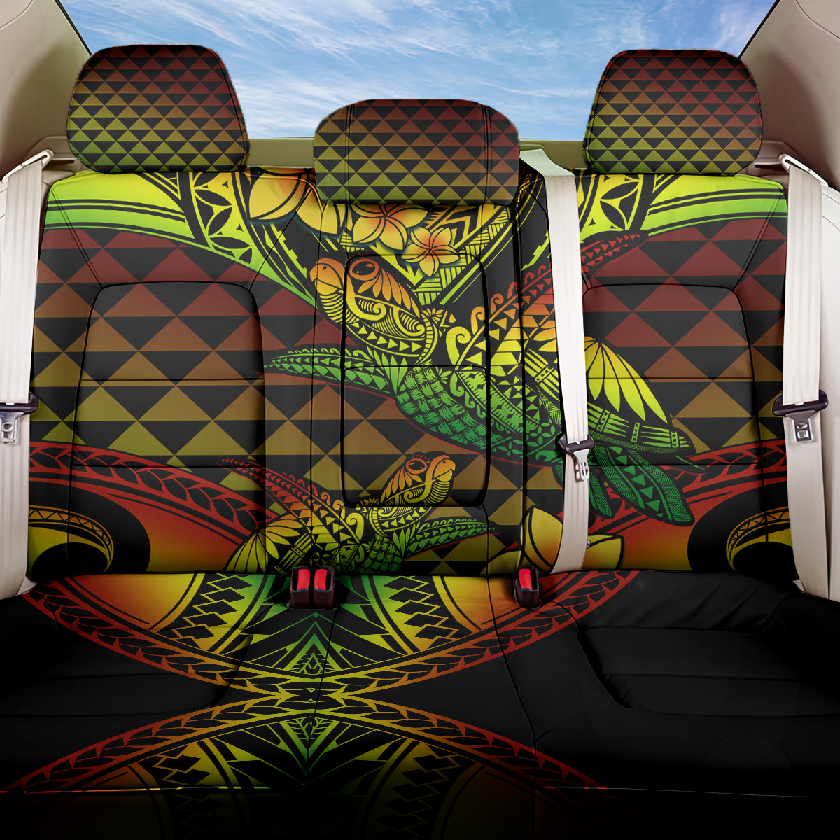 Hawaii Turtle Back Car Seat Cover Aloha Kakau Reggae Polynesian Pattern LT01 One Size Black - Polynesian Pride