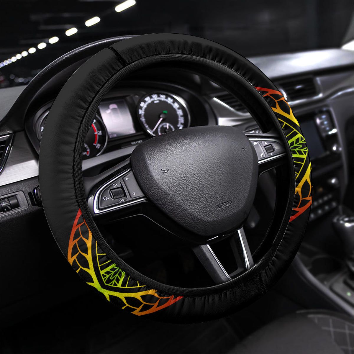 Hawaii Turtle Steering Wheel Cover Aloha Kakau Reggae Polynesian Pattern LT01 Universal Fit Black - Polynesian Pride