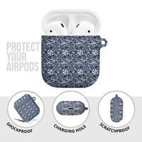 Hibiscus Bloom Island Tribal Waves AirPods Case Blue Polynesian Pattern