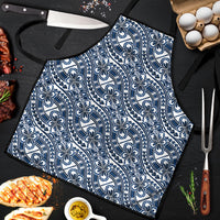 Hibiscus Bloom Island Tribal Waves Apron Blue Polynesian Pattern