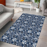 Hibiscus Bloom Island Tribal Waves Area Rug Blue Polynesian Pattern