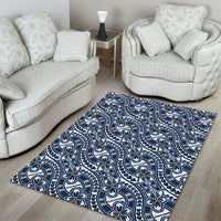 Hibiscus Bloom Island Tribal Waves Area Rug Blue Polynesian Pattern