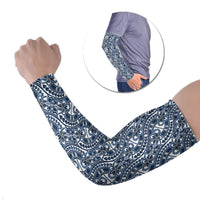 Hibiscus Bloom Island Tribal Waves Arm Sleeves Blue Polynesian Pattern