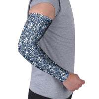 Hibiscus Bloom Island Tribal Waves Arm Sleeves Blue Polynesian Pattern