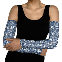 Hibiscus Bloom Island Tribal Waves Arm Sleeves Blue Polynesian Pattern