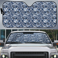 Hibiscus Bloom Island Tribal Waves Auto Sun Shade Blue Polynesian Pattern