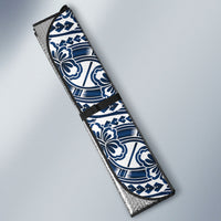 Hibiscus Bloom Island Tribal Waves Auto Sun Shade Blue Polynesian Pattern