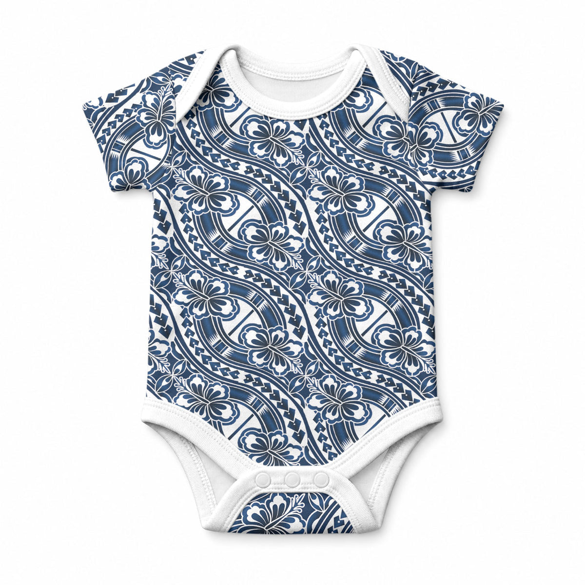Hibiscus Bloom Island Tribal Waves Baby Onesie Blue Polynesian Pattern LT01 Blue - Polynesian Pride