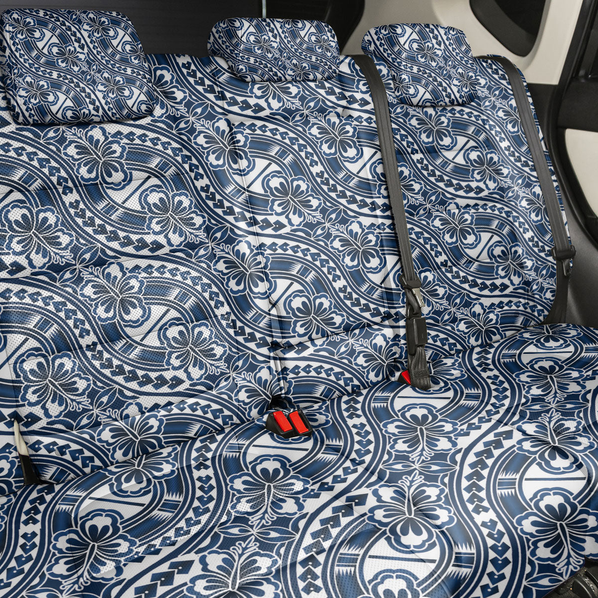 Hibiscus Bloom Island Tribal Waves Back Car Seat Cover Blue Polynesian Pattern LT01 - Polynesian Pride