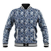 Hibiscus Bloom Island Tribal Waves Baseball Jacket Blue Polynesian Pattern