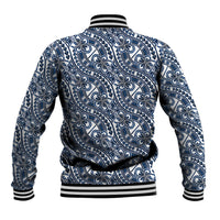 Hibiscus Bloom Island Tribal Waves Baseball Jacket Blue Polynesian Pattern
