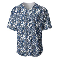 Hibiscus Bloom Island Tribal Waves Baseball Jersey Blue Polynesian Pattern
