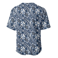 Hibiscus Bloom Island Tribal Waves Baseball Jersey Blue Polynesian Pattern