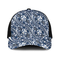 Hibiscus Bloom Island Tribal Waves Baseball Net Cap Blue Polynesian Pattern