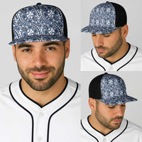 Hibiscus Bloom Island Tribal Waves Baseball Net Cap Blue Polynesian Pattern