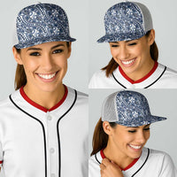 Hibiscus Bloom Island Tribal Waves Baseball Net Cap Blue Polynesian Pattern