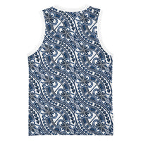 Hibiscus Bloom Island Tribal Waves Basketball Jersey Blue Polynesian Pattern